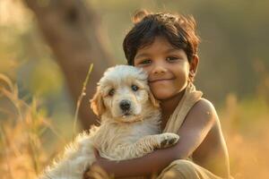 Indian Little Boy with His Adorable Pet Dog photo