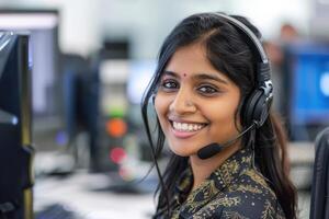 Indian Woman Customer Support Executive Assisting Clients photo