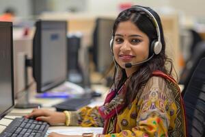 Indian Woman Customer Support Executive Assisting Clients photo