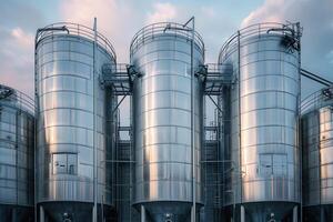 Durable Stainless Steel Silos in an Industrial Facility, Optimizing Bulk Storage Solutions photo