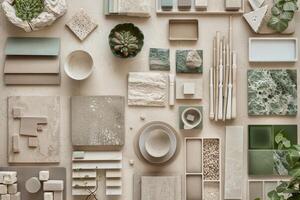 Interior Design Mood Board with Beige and Green photo