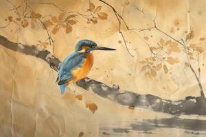 Elegant Kingfisher Resting on a Tree Branch photo