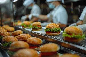 Factory Assembly Line for Burger Manufacturing photo