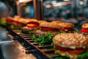 Factory Assembly Line for Burger Manufacturing photo