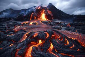 Fiery Lava Eruption from a Volcano photo