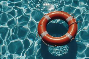 Essential Life Buoy Floating in the Pool, Providing Crucial Water Safety and Emergency Rescue Support photo