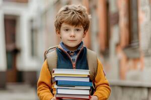 Young Student Clutching Books in Preparation for Learning photo
