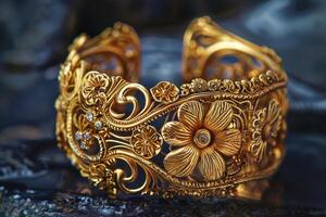 Exquisite Gold Bracelet Featuring Detailed and Elegant Designs photo