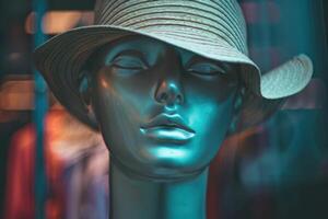 Mannequin Showcasing a Stylish Hat, Perfect for Displaying Trendy and Elegant Fashion Accessories photo