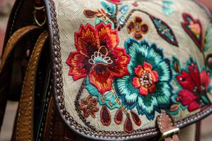 Stylish Messenger Bag Featuring Beautiful Flower Embroidery, Combining Fashion and Artistic Craftsmanship photo