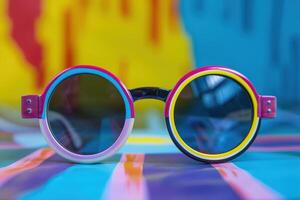 Trendy and Colorful Sunglasses Featuring a Funky Design, Ideal for Adding a Playful Touch to Any Outfit photo