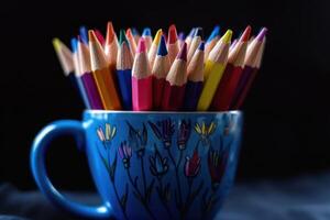Multiple Color Artist Pencils Arranged in a Cup, Perfect for Creative Art Projects photo