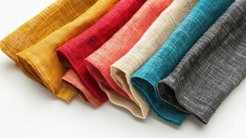 Assorted colors of Khadi fabric displayed on a white backdrop. photo