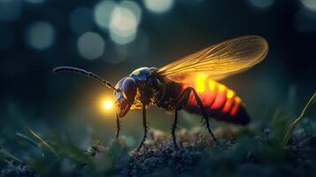 Macro shot capturing the details of a firefly. photo