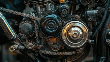 Spare components for a motorcycle engine belt drive system. photo