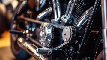 Parts for maintaining a motorcycle engine's belt drive system. photo