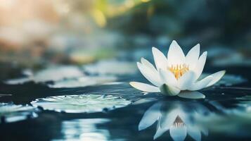 Elegant White Lotus Flower Floating Calmly on Serene Water photo