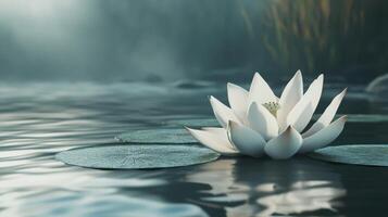Serene White Lotus Gracefully Drifting on Tranquil Water photo