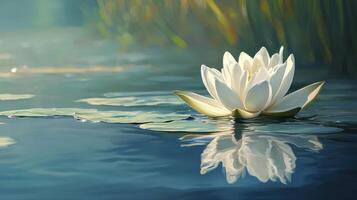 An elegant white lotus drifting peacefully on a tranquil surface. photo