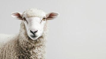 Detailed view of a sheep with a clear, open background. photo