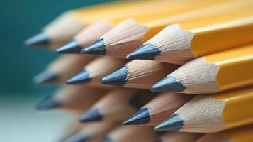 Close-up of a stack of pencil stubs with a blurred background. photo