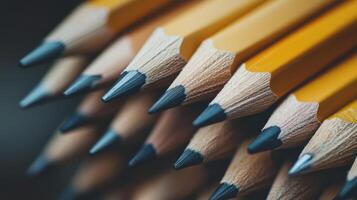Stack of pencil stubs with a shallow depth of field. photo