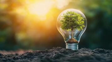 Symbolic Tree Growing Within a Light Bulb for Energy photo