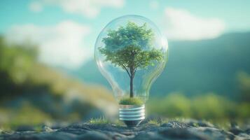 Tree Inside a Light Bulb Representing Energy and Growth photo