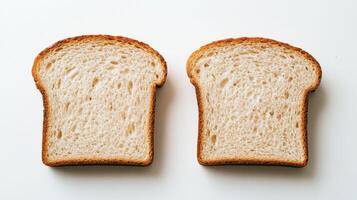 Two halved slices of bread are positioned close together. photo