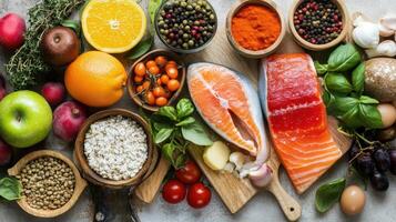 Selection of nutritious options for a flexible Mediterranean meal plan. photo