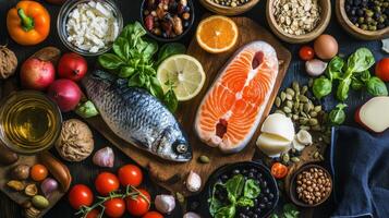 Selection of nutritious options for a flexible Mediterranean meal plan. photo