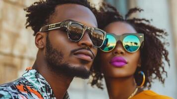 A man and woman wearing sunglasses photo