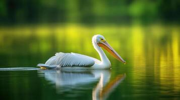 A white pelican floating on the water photo