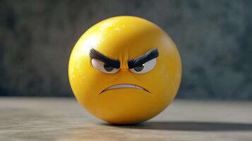 An Upset Yellow Sphere with Dramatic Facial Expression photo