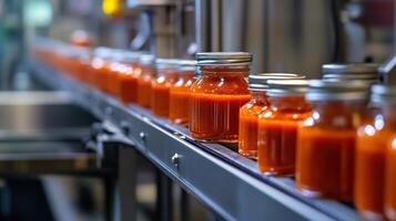 A Modern Automated Conveyor Belt in a Tomato Processing Plant photo