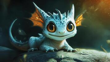 Adorable Baby Dragon Featuring Big, Expressive Eyes and a Warm Smile photo