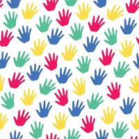 seamless pattern of colorful handprints on transparent background vector