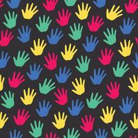seamless pattern of colorful handprints on black background vector