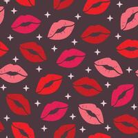 seamless pattern of collection of lip marks on dark background, lipstick kiss pattern vector