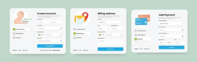 Web App Template for Payment, Billing, and Account Registration with Minimalist Illustrations vector
