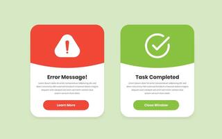 Minimalist Popup Design for Error Messages and Task Completion Screens with Action Buttons vector