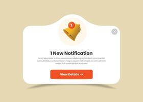 Simple notification popup screen ui with bell illustration and button vector