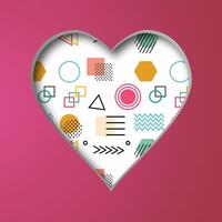 illustration with a cut out heart and with an abstract pattern in the background. Background with a hole in the shape of a heart. Valentines day card. vector