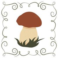 boletus mushroom in a frame of twisted linear elements vector