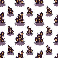 Halloween seamless pattern with abandoned scary house in the dark vector