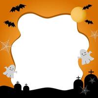 halloween frame illustration with moon, ghost, bats, and graveyard elements for card, banner, invitations vector