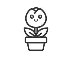 Tulip line icon with transparent background. Cute flower in a pot, spring season, summer. vector