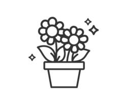 Two flowers daisies in a pot. Summer or spring season, magic, sparkles, freshness, nature symbol. vector
