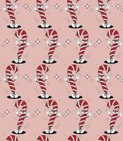 Happy holidays pattern. Seamless pattern in swatches with candy canes in groovy style. Retro pattern for Christmas and New Year. Background in 1970s for Textile, Wrapping Paper, Web Design. vector