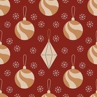 Christmas tree balls, seamless pattern. Hand drawn Christmas decoration with snowflakes. Pattern in swatches. For fabric, wrapping paper and other decoration. vector